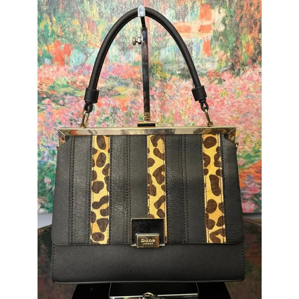 VGUC Dune London Black Faux Leather/Calf Hair Handbag w/ Strap